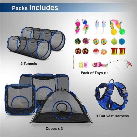 6-in-1 Cat Tent w/ Tunnel for Outdoor Cat Enclosures, Portable Playpen Play Tent - Picture 2 of 6